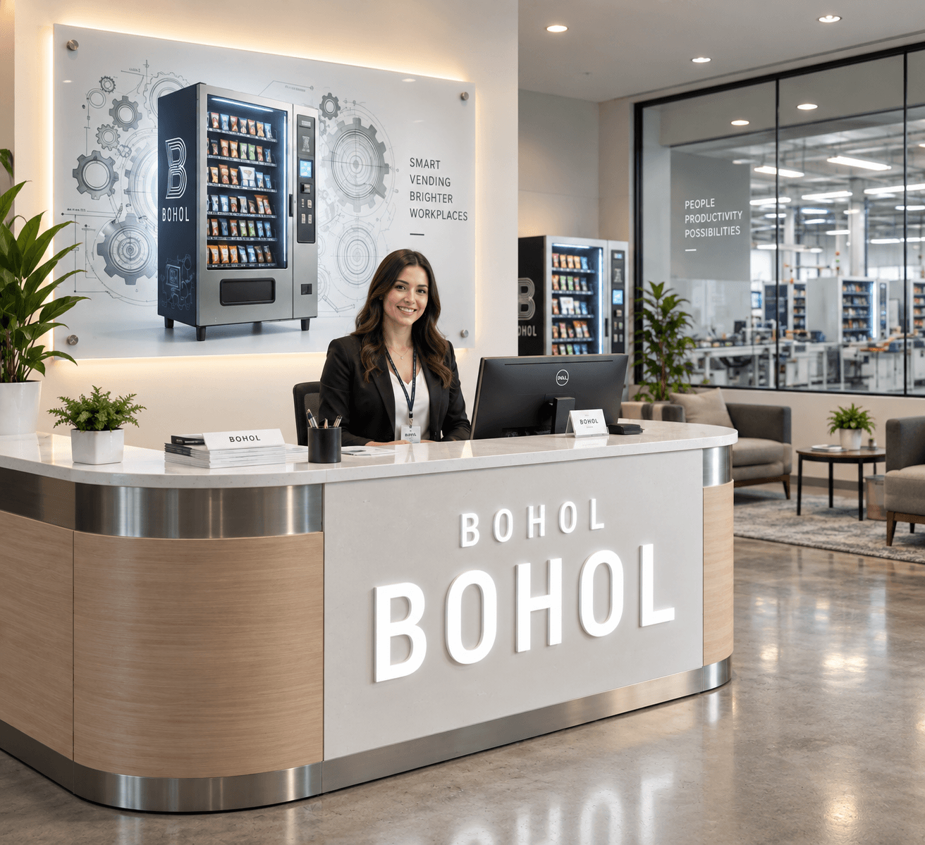 BOHOL reception area and vending machine display