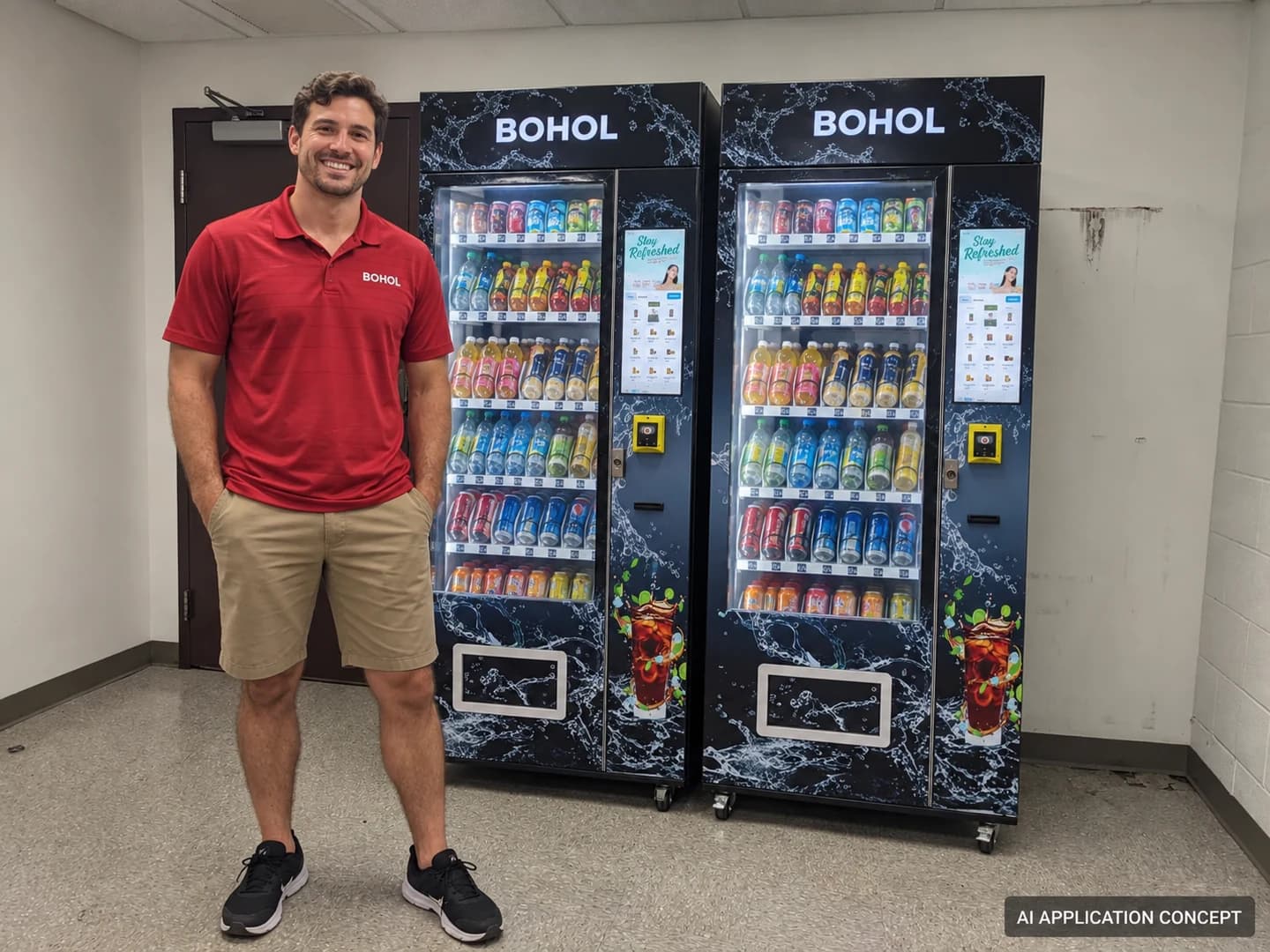 AI-generated BOHOL vending application concept: Everyday drinks at the workplace.